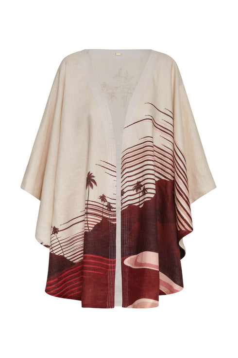 Cavalo Linen Poncho / Red Tropical Landscape